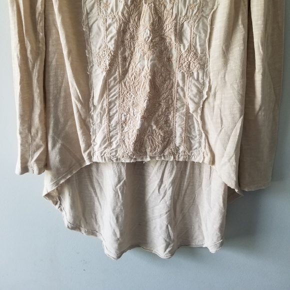 Free People Cream Hi Low Embroidered Top - Picture 3 of 7